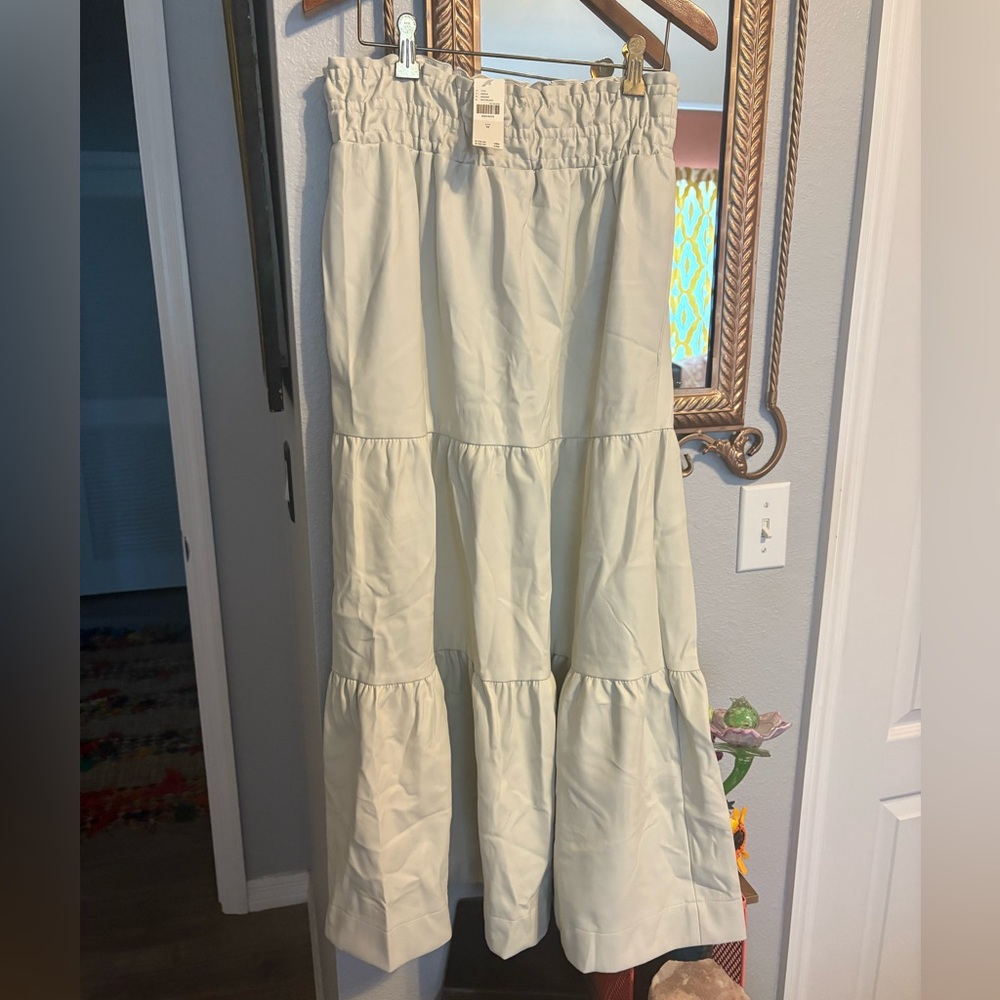 NWT Anthropologie Somerset Maxi Skirt: Faux Leather Edition, cream size M